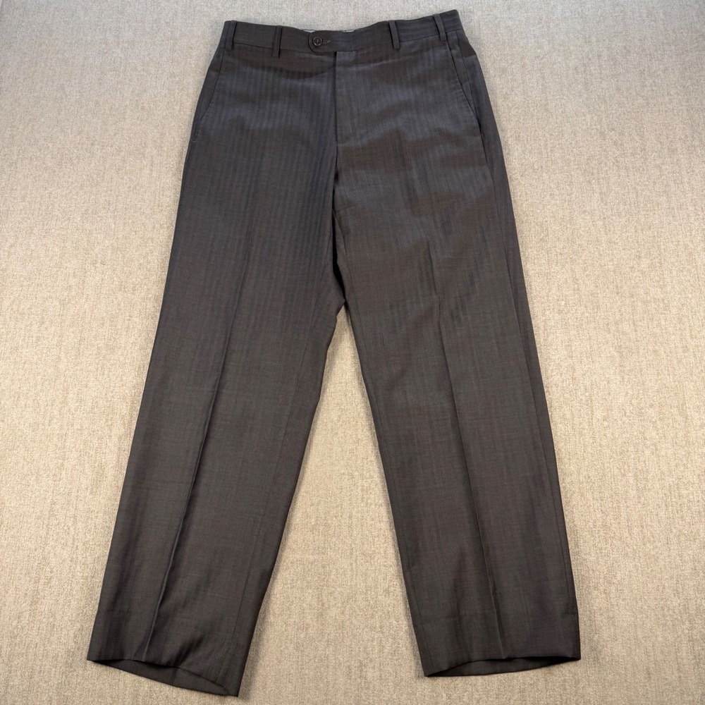 Zanella Dress Pants Mens 32 Gray Herringbone Wool Flat Front Italy